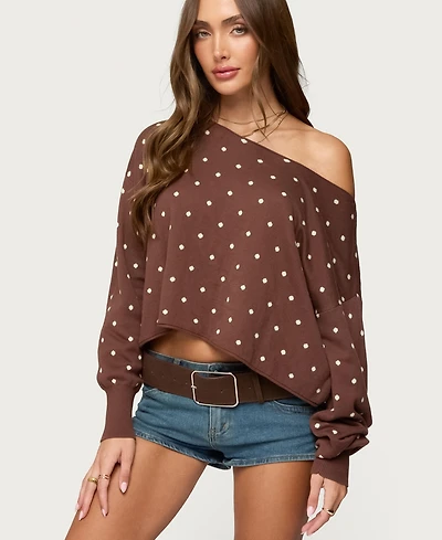 Edikted Women's Oversized Off Shoulder Polka Dot Sweater