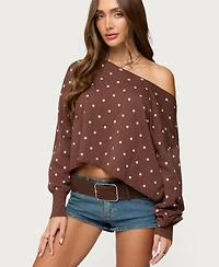 Edikted Women's Oversized Off Shoulder Polka Dot Sweater