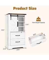 Gymax Farmhouse Bathroom Floor Cabinet w/Sliding Door Adjustable Shelves & 2 Drawers