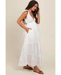 Pinkblush Maternity White Ruffle Trim Maxi Dress