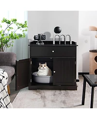 Gymax Wooden Cat Litter Box Enclosure w/ Drawer Side Table Furniture