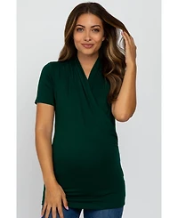 Pinkblush Maternity Forest Green Solid Short Sleeve Wrap Front Maternity/Nursing Top