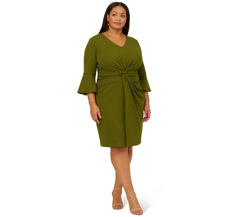 Adrianna Papell Plus Velvet Bell Sleeve Short Dress