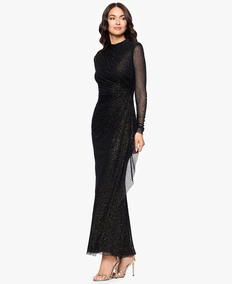 Betsy & Adam Petite Burnout Long Sleeve Gown