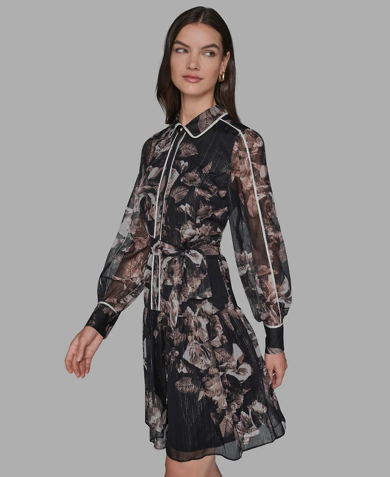 Karl Lagerfeld Paris Women's Printed Collared Shirt Dress
