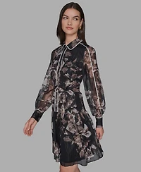 Karl Lagerfeld Paris Women's Printed Collared Shirt Dress