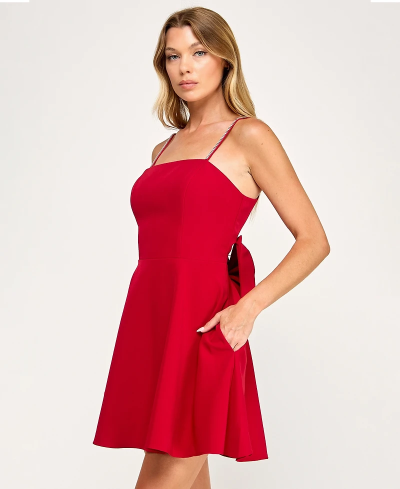 City Studios Juniors' Square Neck Rhinestone Trimmed Straps Dress