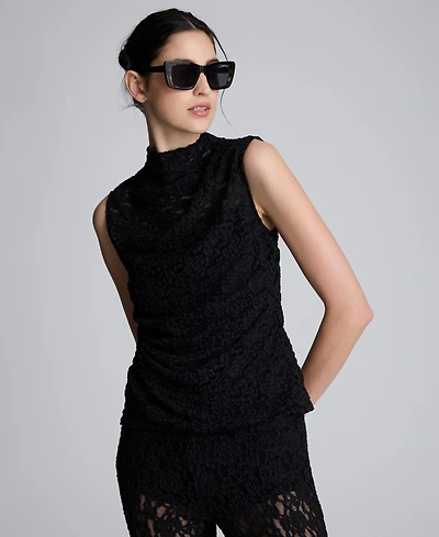 Kenneth Cole Women's Lace Front Drape Mock Neck Tank Top