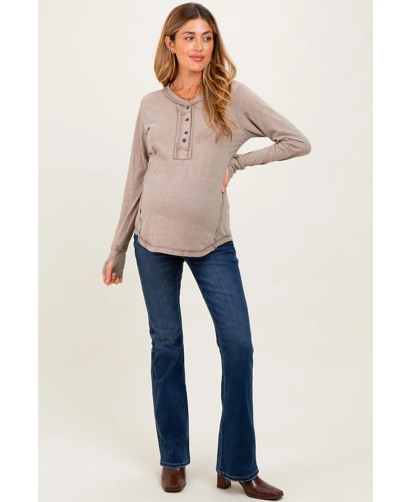 Pinkblush Maternity Heather Mocha Long Sleeve Exposed Seam Top