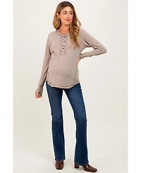 Pinkblush Maternity Heather Mocha Long Sleeve Exposed Seam Top