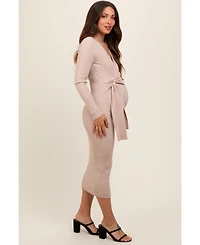 Pinkblush Maternity Beige Long Sleeve Fitted Dress