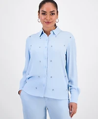 I.n.c. International Concepts Petite Long-Sleeve Embellished Button-Front Blouse, Macy's Exclusive