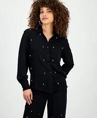 I.n.c. International Concepts Petite Long-Sleeve Embellished Button-Front Blouse, Macy's Exclusive