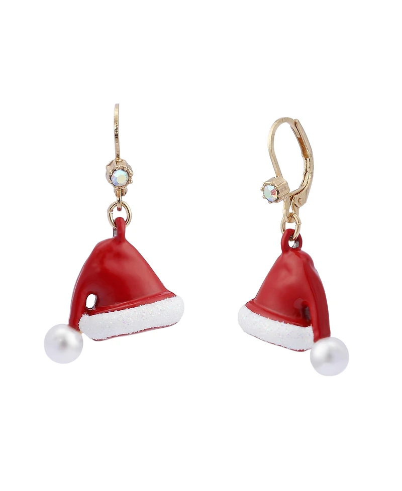 Betsey Johnson Faux Stone Santa Baby Santa Hat Drop Earrings