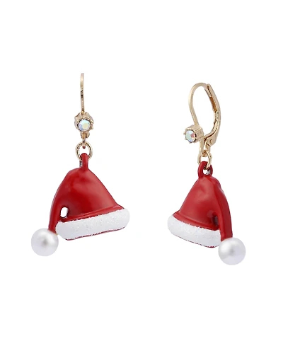 Betsey Johnson Faux Stone Santa Baby Santa Hat Drop Earrings