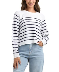 Bcx Women's Resort Spring Stripe Crew Neck Sweater