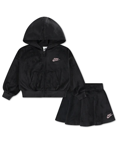Nike Girls 2T-4T 2-Piece Velour Scooter Hoodie and Skort Set