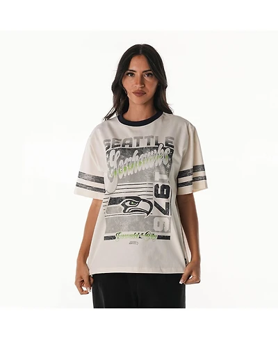 The Wild Collective Women's Cream Seattle Seahawks Vintage Drop Shoulder Oversized Boyfriend T-Shirt