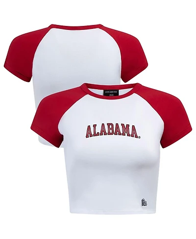 Hype and Vice Women's White/Crimson Alabama Crimson Tide Homerun Cropped Raglan T-Shirt