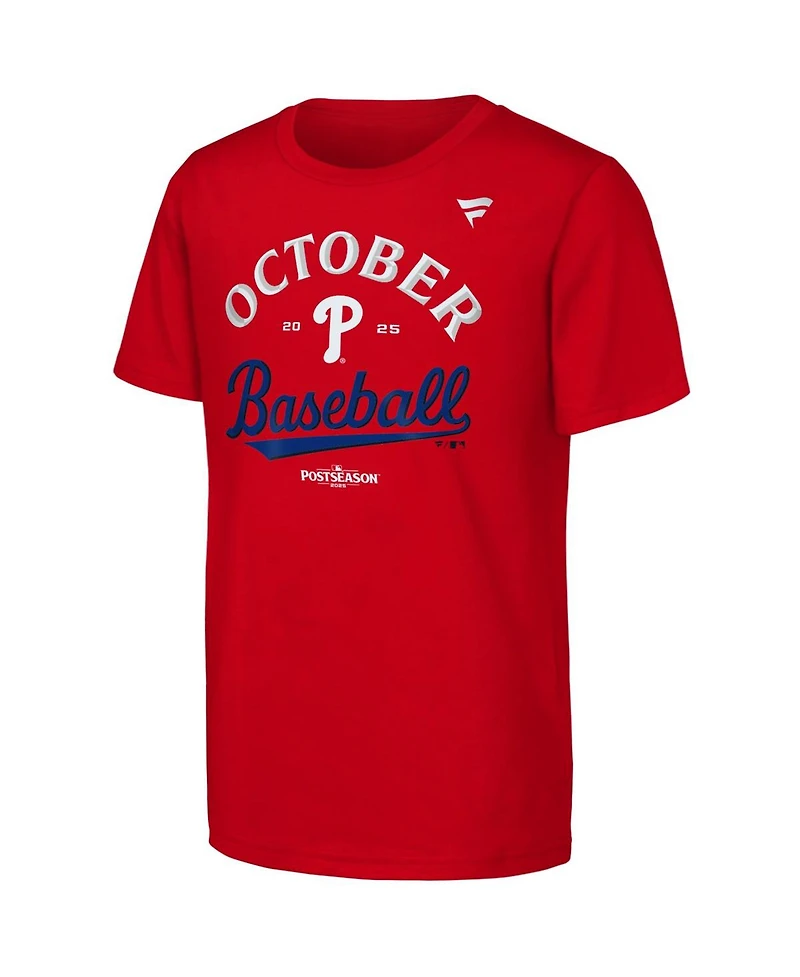 Fanatics Big Boys and Girls Red Philadelphia Phillies 2025 Mlb Postseason Locker Room T-Shirt