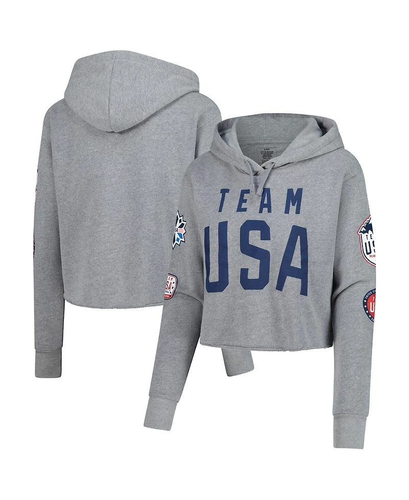 Outerstuff Women's Heather Gray Team Usa Flag Patches Fleece Cropped Pullover Hoodie