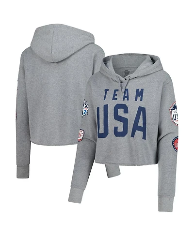 Outerstuff Women's Heather Gray Team Usa Flag Patches Fleece Cropped Pullover Hoodie