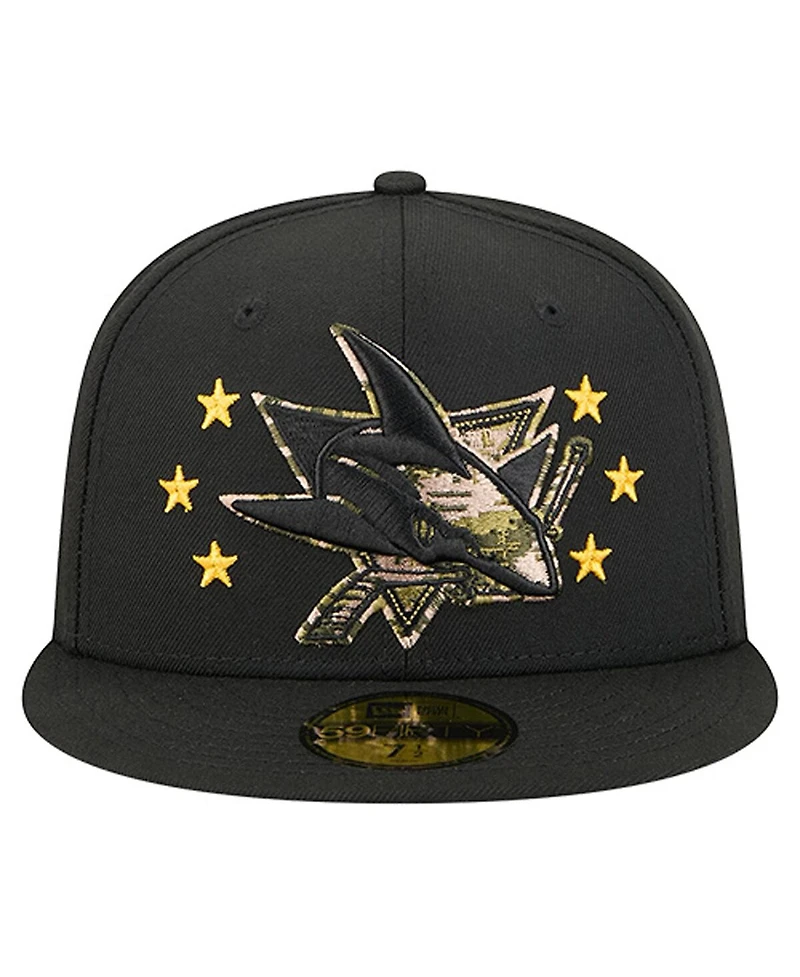New Era Men's Black San Jose Sharks Military Appreciation Digital Camo Stars 59FIFTY Fitted Hat