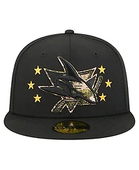 New Era Men's Black San Jose Sharks Military Appreciation Digital Camo Stars 59FIFTY Fitted Hat