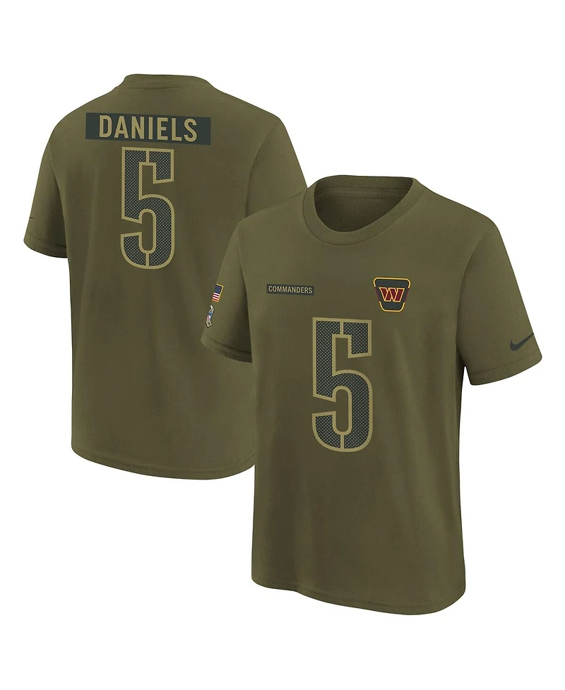 Nike Big Boys and Girls Jayden Daniels Olive Washington Commanders 2025 Salute to Service Name Number T-Shirt
