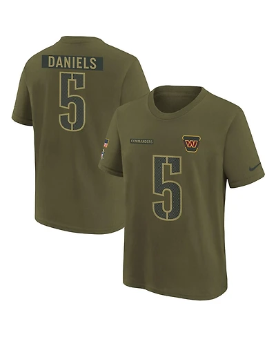 Nike Big Boys and Girls Jayden Daniels Olive Washington Commanders 2025 Salute to Service Name Number T-Shirt