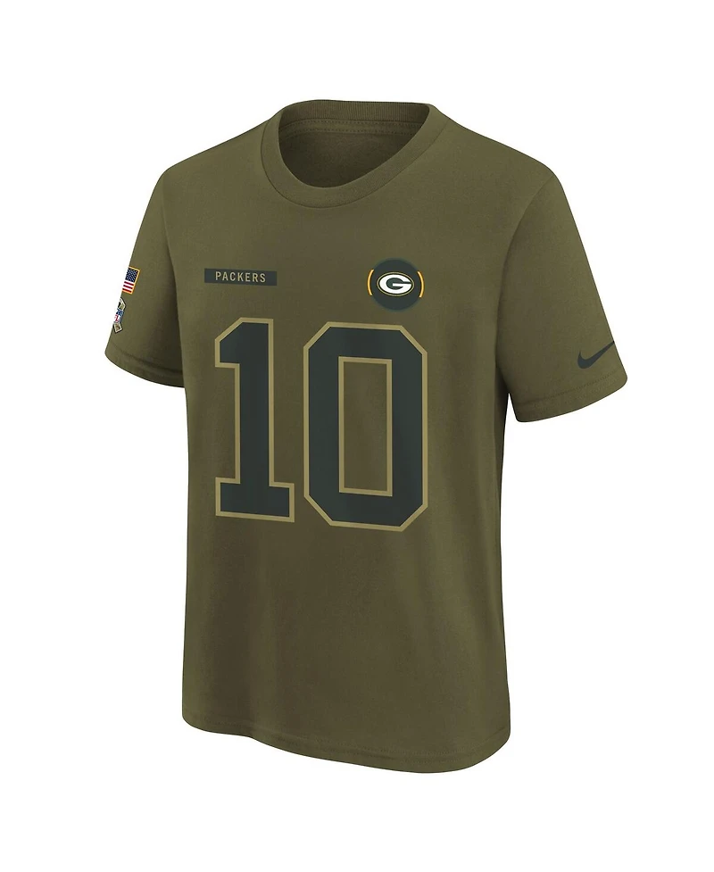 Nike Big Boys and Girls Jordan Love Olive Green Bay Packers 2025 Salute to Service Name Number T-Shirt