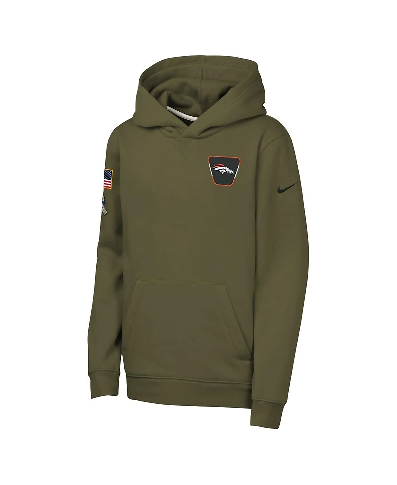 Nike Big Boys and Girls Olive Denver Broncos 2025 Salute to Service Club Fleece Hoodie