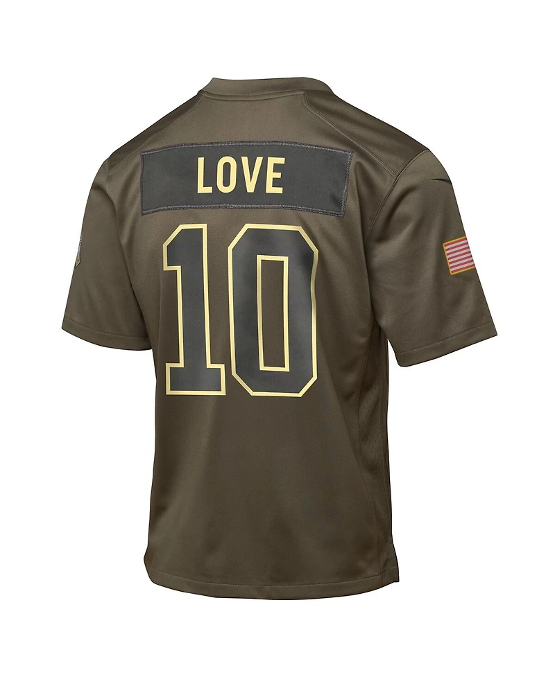 Nike Big Boys and Girls Jordan Love Olive Green Bay Packers 2025 Salute to Service Game Jersey