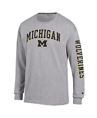 Champion Men's Heather Gray Michigan Wolverines Arch Over Logo 2-Hit Long Sleeve T-Shirt