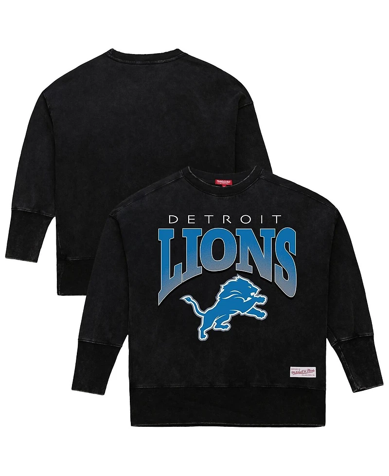 Mitchell & Ness Women's Black Detroit Lions Delineate Mineral Wash Crewneck Sweatshirt