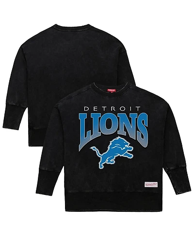 Mitchell & Ness Women's Black Detroit Lions Delineate Mineral Wash Crewneck Sweatshirt