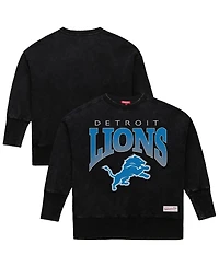 Mitchell & Ness Women's Black Detroit Lions Delineate Mineral Wash Crewneck Sweatshirt