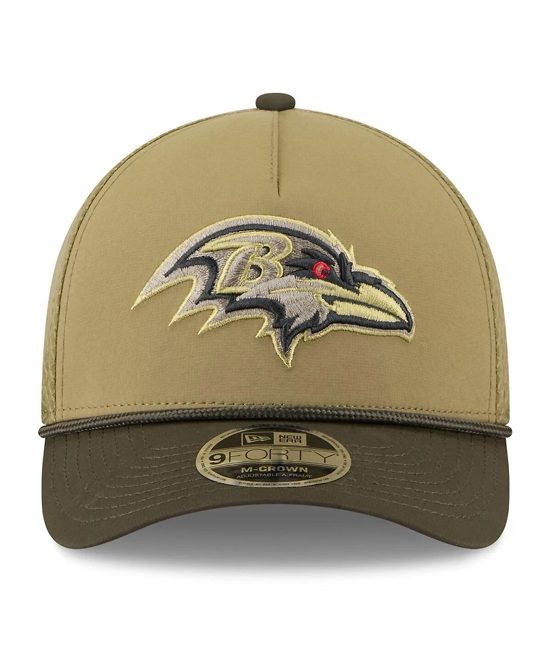New Era Big Boys and Girls Green/Dark Green Baltimore Ravens 2025 Salute to Service 9FORTY A-Frame Adjustable Hat