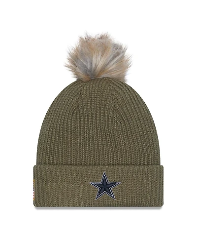 New Era Women's Dark Green Dallas Cowboys 2025 Salute to Service Cuffed Knit with Pom Hat