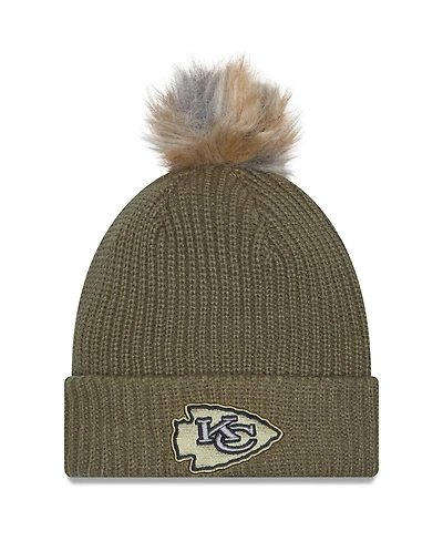 New Era Women's Dark Green Kansas City Chiefs 2025 Salute to Service Cuffed Knit with Pom Hat