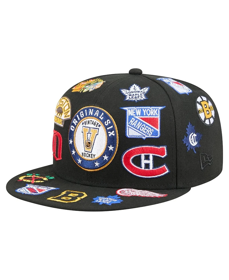 New Era Men's Black Original 6 Allover Logos 9FIFTY Snapback Hat