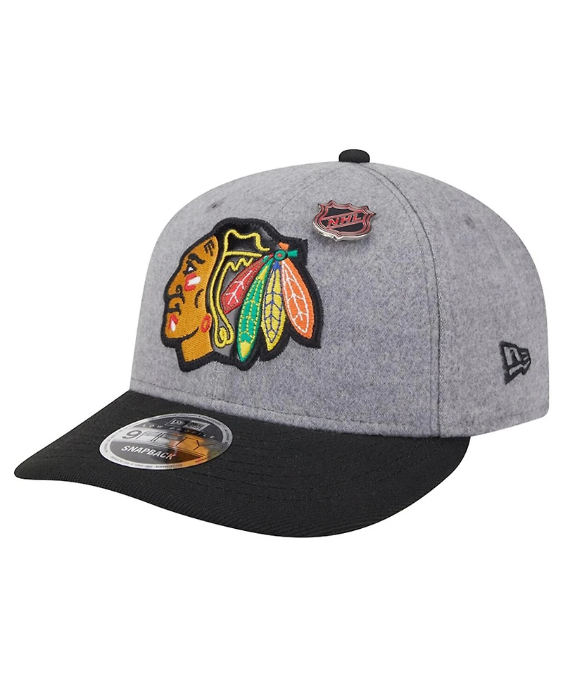 New Era Men's Gray/Black Chicago Blackhawks Wool Pin Low Profile 9FIFTY Snapback Hat