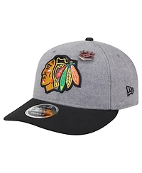 New Era Men's Gray/Black Chicago Blackhawks Wool Pin Low Profile 9FIFTY Snapback Hat