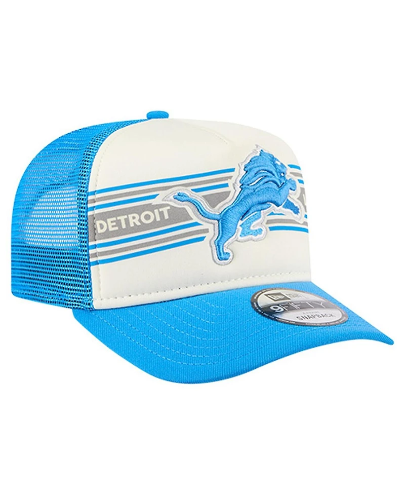 New Era Men's Cream/Blue Detroit Lions Banner A-Frame 9FIFTY Trucker Snapback Hat