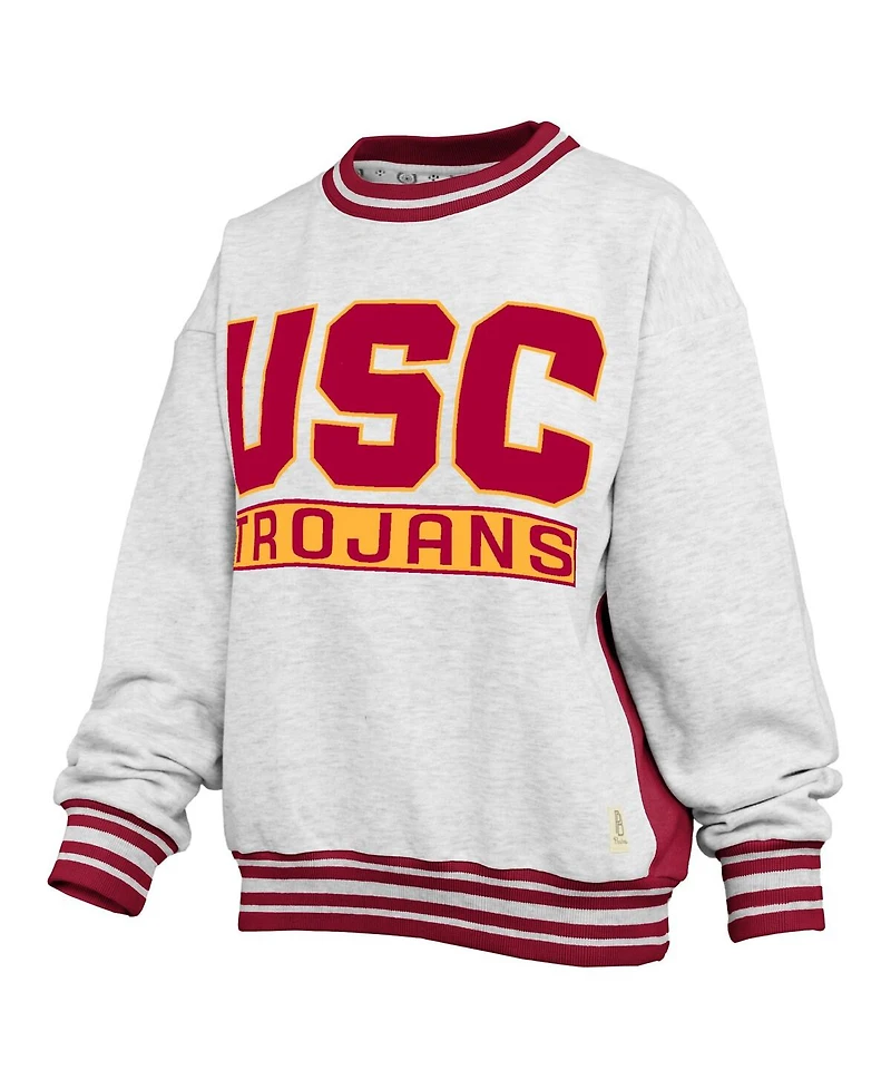 Pressbox Women's Heather Gray/Cardinal Usc Trojans Endzone Crewneck Sweatshirt