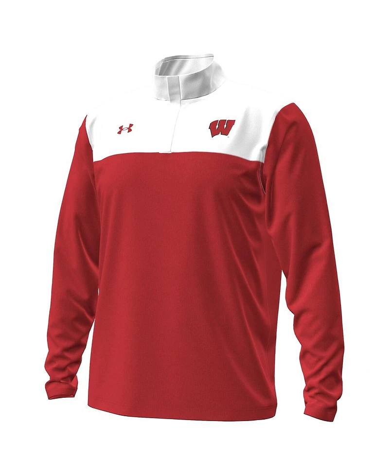 Under Armour Men's Red/White Wisconsin Badgers Green Blocked Quarter-Zip Pullover Hoodie
