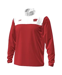 Under Armour Men's Red/White Wisconsin Badgers Green Blocked Quarter-Zip Pullover Hoodie