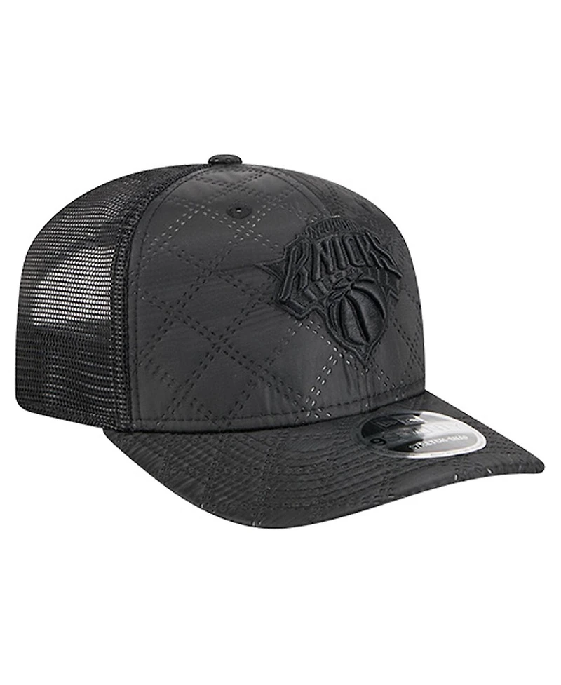 New Era Men's Black New York Knicks Quilted Nylon 9SEVENTY Trucker Adjustable Hat