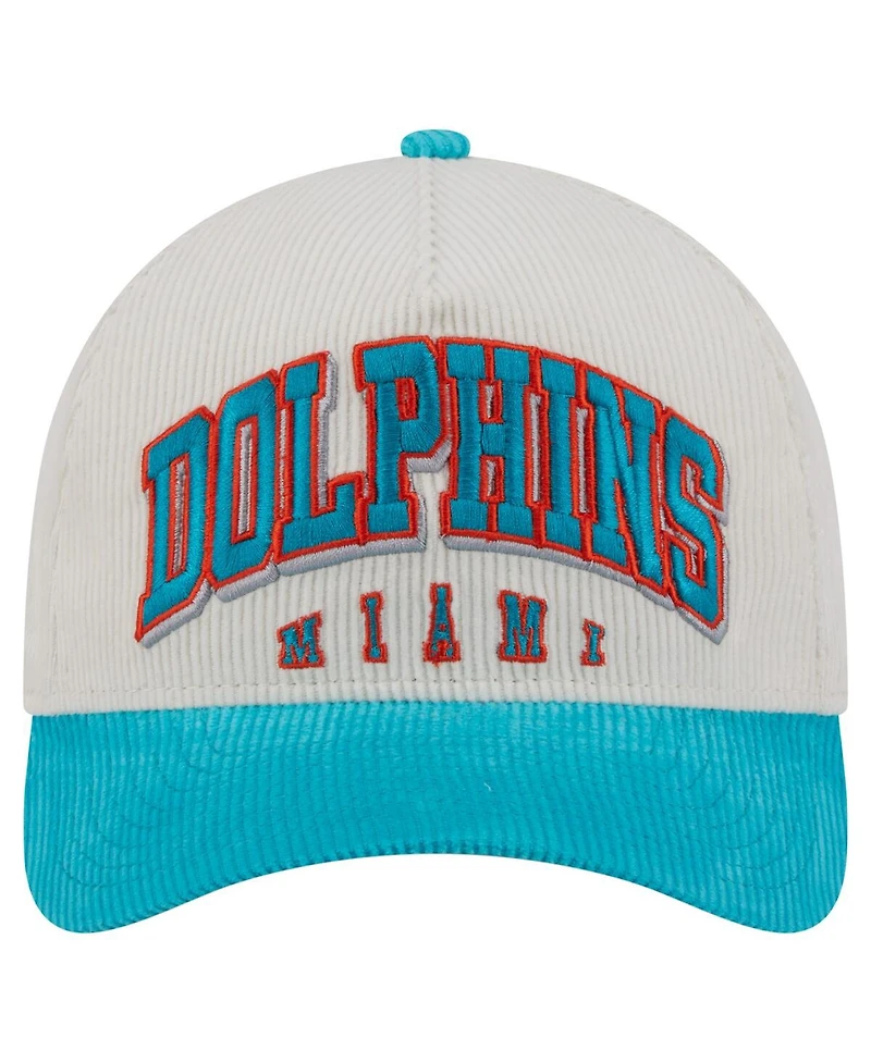 New Era Men's Cream/Aqua Miami Dolphins Throwback Two-Tone Sided Corduroy 9FORTY A-Frame Adjustable Hat