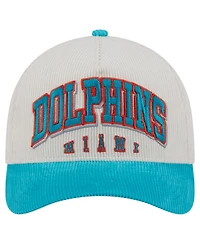 New Era Men's Cream/Aqua Miami Dolphins Throwback Two-Tone Sided Corduroy 9FORTY A-Frame Adjustable Hat